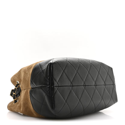 Chanel Suede Calfskin Shiny Lambskin Quilted Small Coco Base Shopping Bag Beige Black 4 of 10