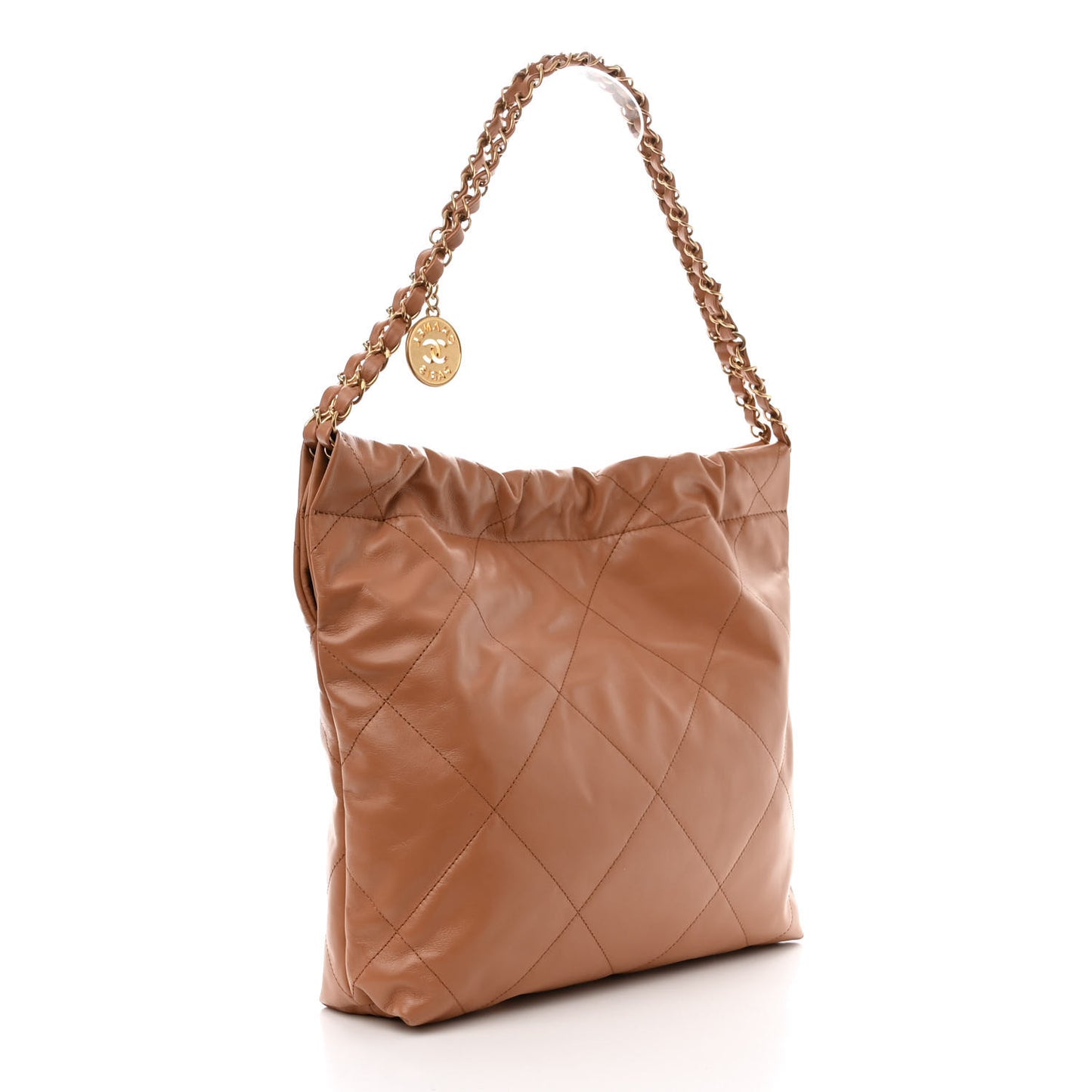 Shiny Calfskin Quilted Small Chanel 22 Beige