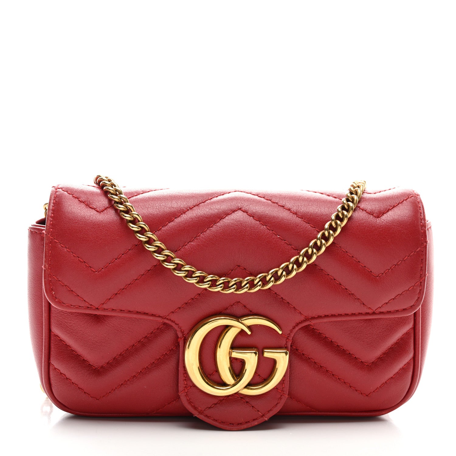 Gucci Calfskin Matelasse Super Mini GG Marmont Shoulder Bag Hibiscus Red 1 of 10