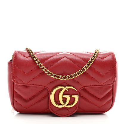 Gucci Calfskin Matelasse Super Mini GG Marmont Shoulder Bag Hibiscus Red 1 of 10
