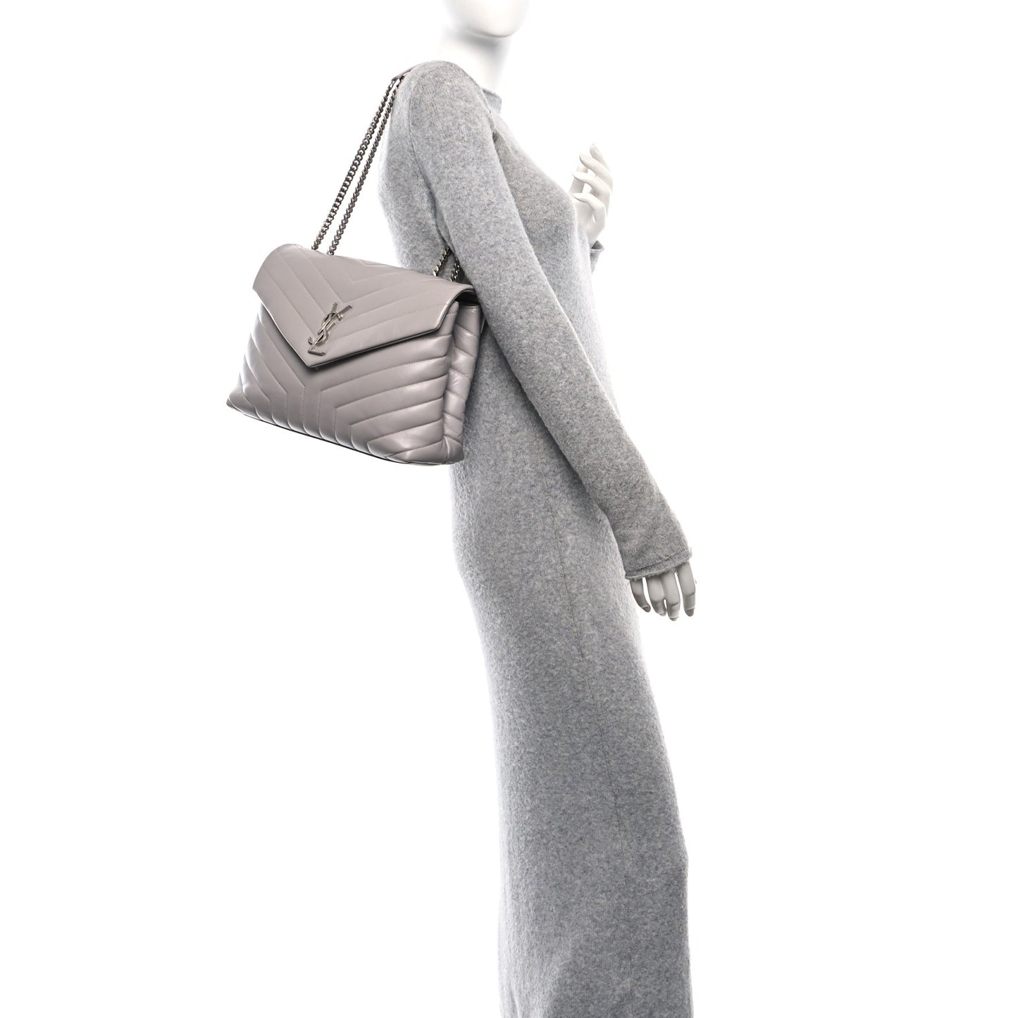 Calfskin Y Quilted Monogram Medium Loulou Chain Satchel Granite