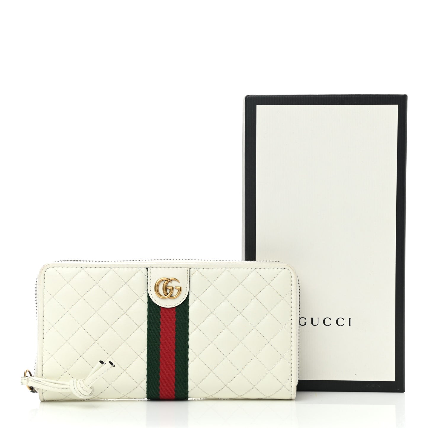 Calfskin Web Trapuntata GG Zip Around Wallet Off White