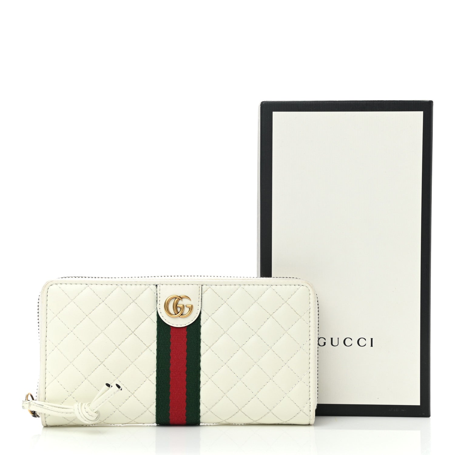 Gucci Calfskin Web Trapuntata GG Zip Around Wallet Off White 9 of 9