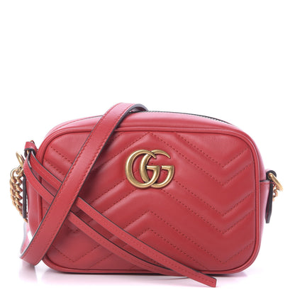Gucci Calfskin Matelasse Mini GG Marmont Chain Shoulder Bag Hibiscus Red 1 of 10