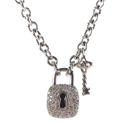 David Yurman Sterling Silver Diamond Cable Collectibles Lock and Key Charm Pendant Necklace 4 of 5