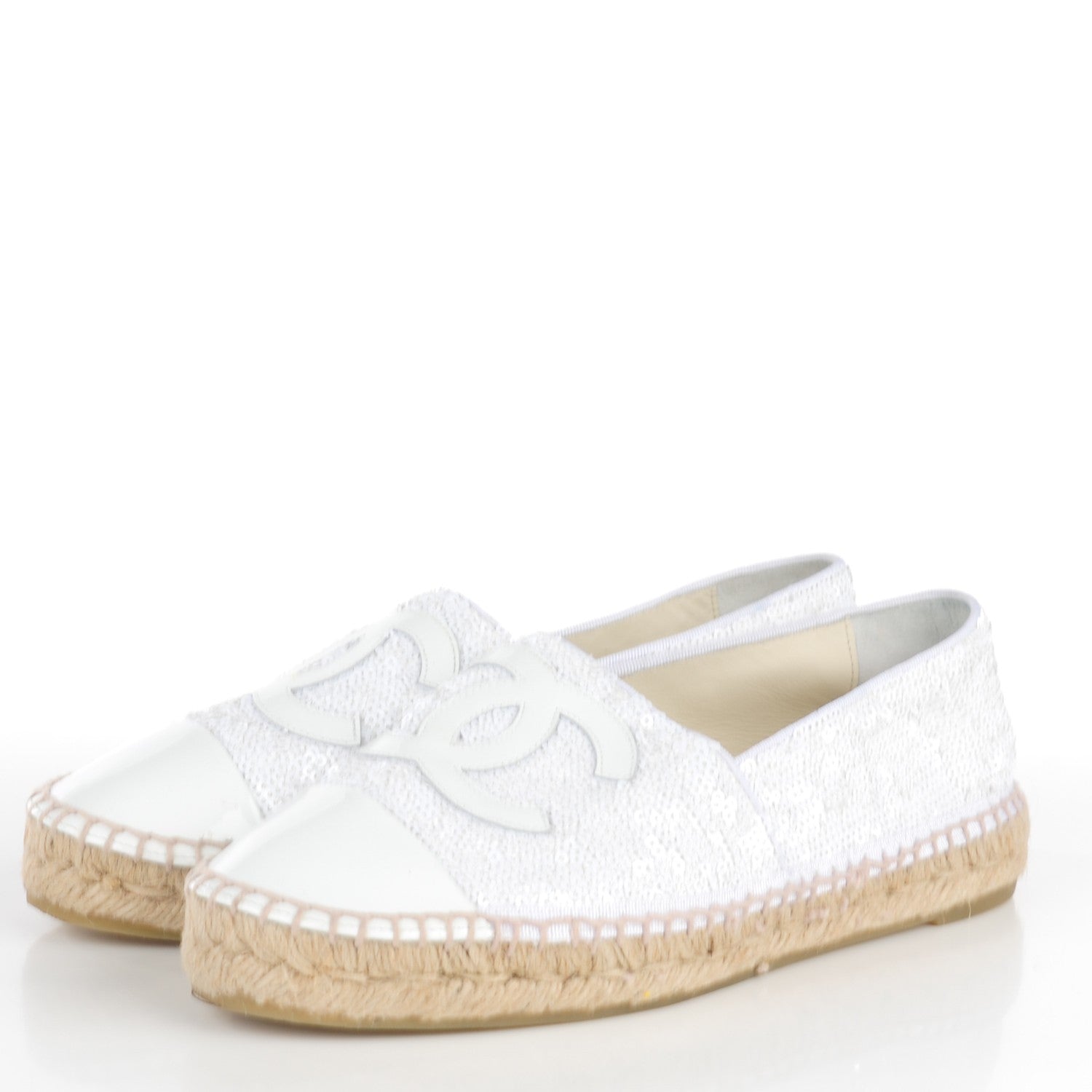 Chanel Patent Sequin CC Espadrilles 38 White 3 of 9