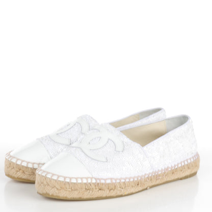 Chanel Patent Sequin CC Espadrilles 38 White 3 of 9