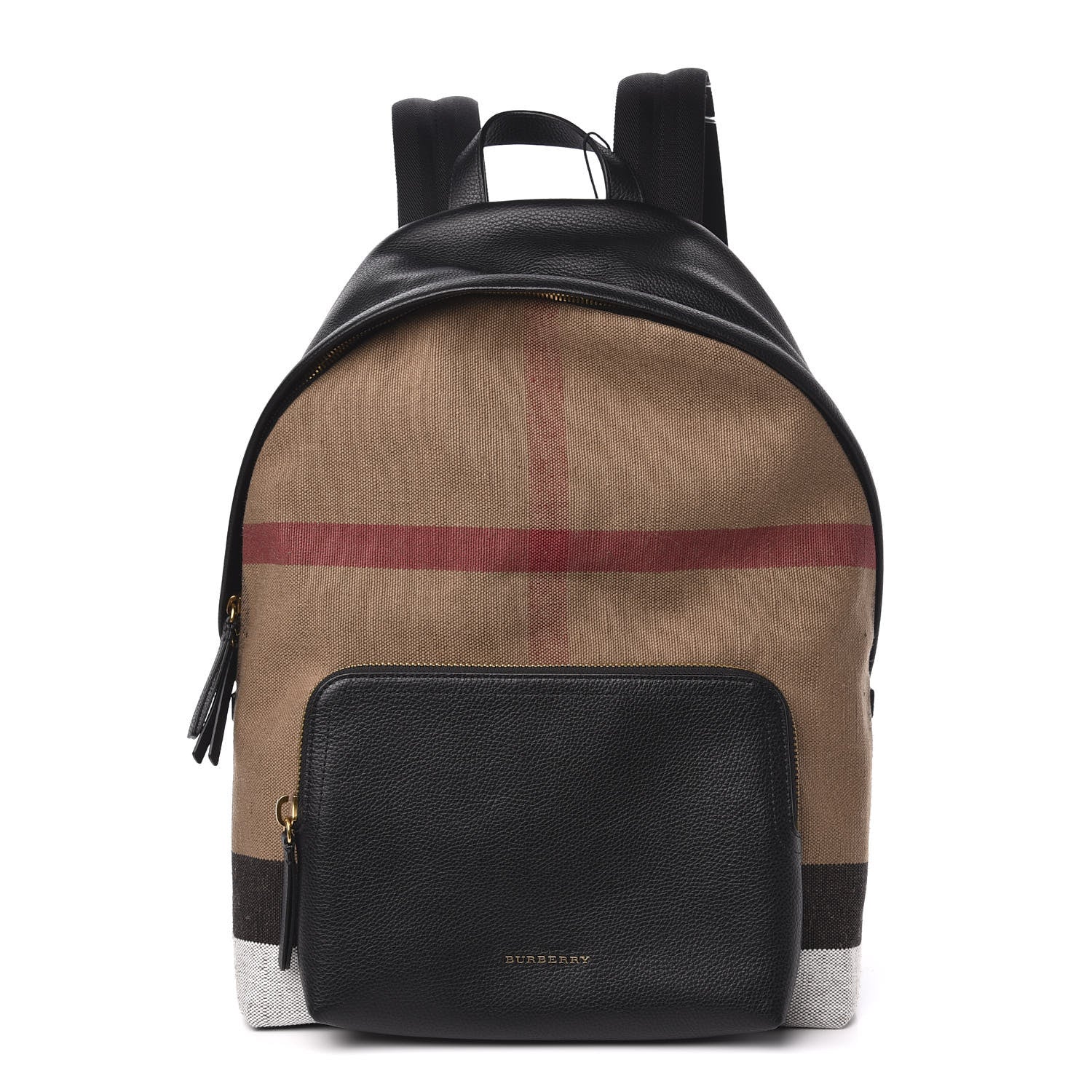 Burberry Mega Check Calfskin Abbeydale Simple Backpack Black Camel 1 of 9