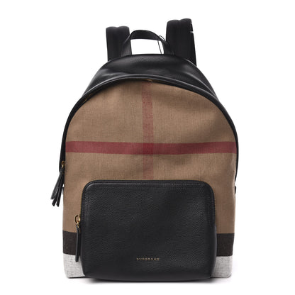 Burberry Mega Check Calfskin Abbeydale Simple Backpack Black Camel 1 of 9