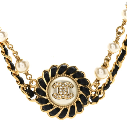 Chanel Lambskin Pearl Crystal CC Short Double Strand Necklace Gold White Black 4 of 7