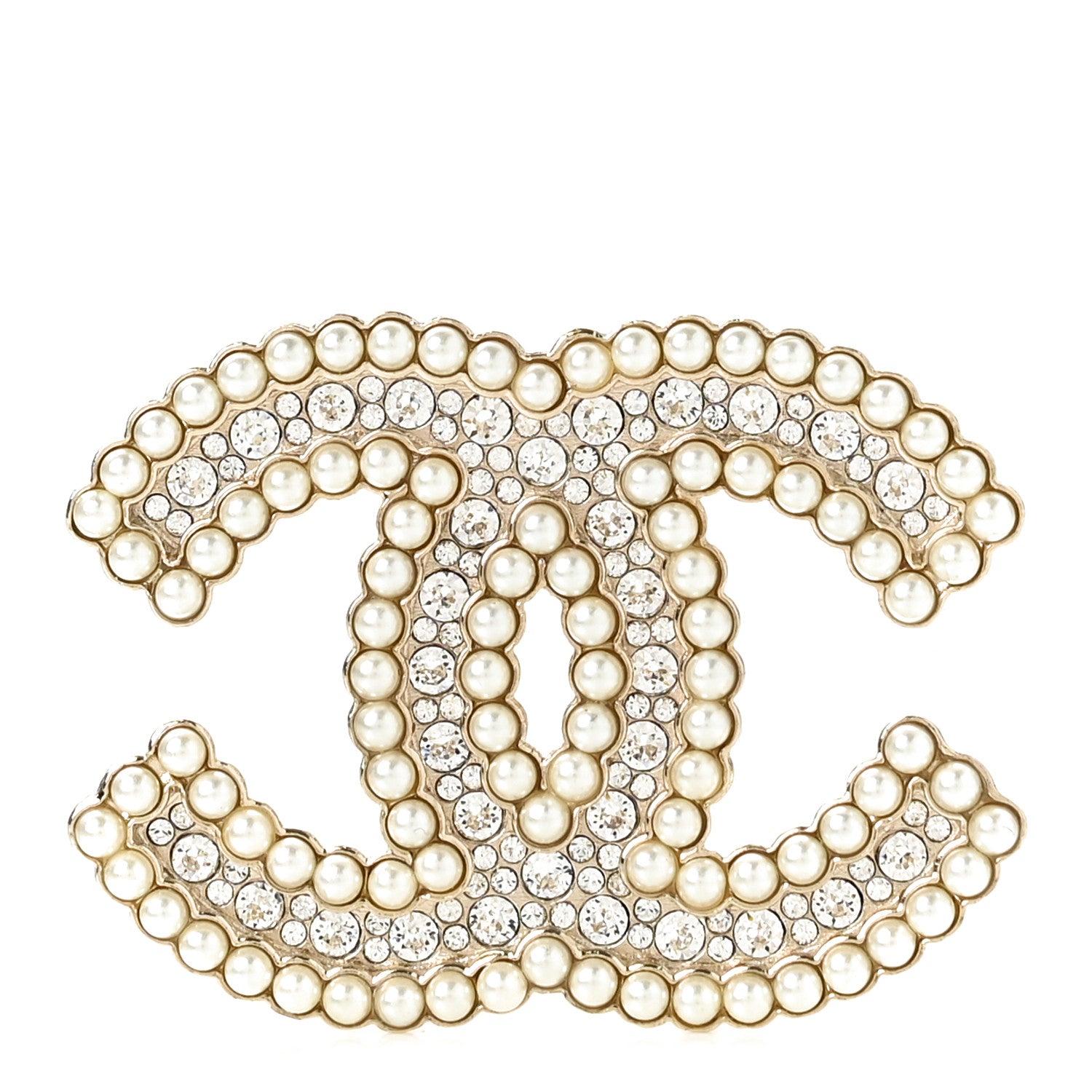 Chanel Pearl Crystal CC Brooch Gold 1 of 5
