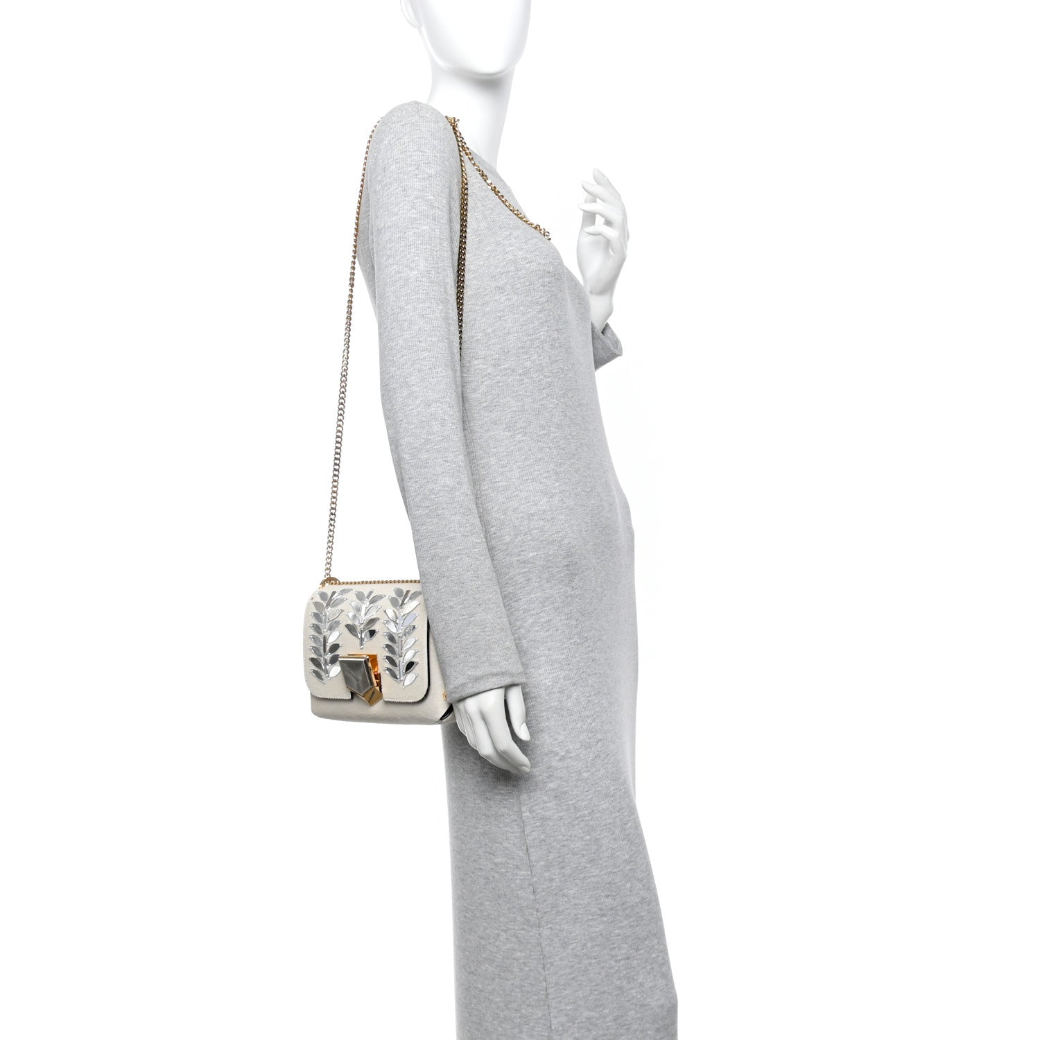 Jimmy Choo Calf Hair Mirror Embellished Lockett Petite Shoulder Bag White 2 of 10