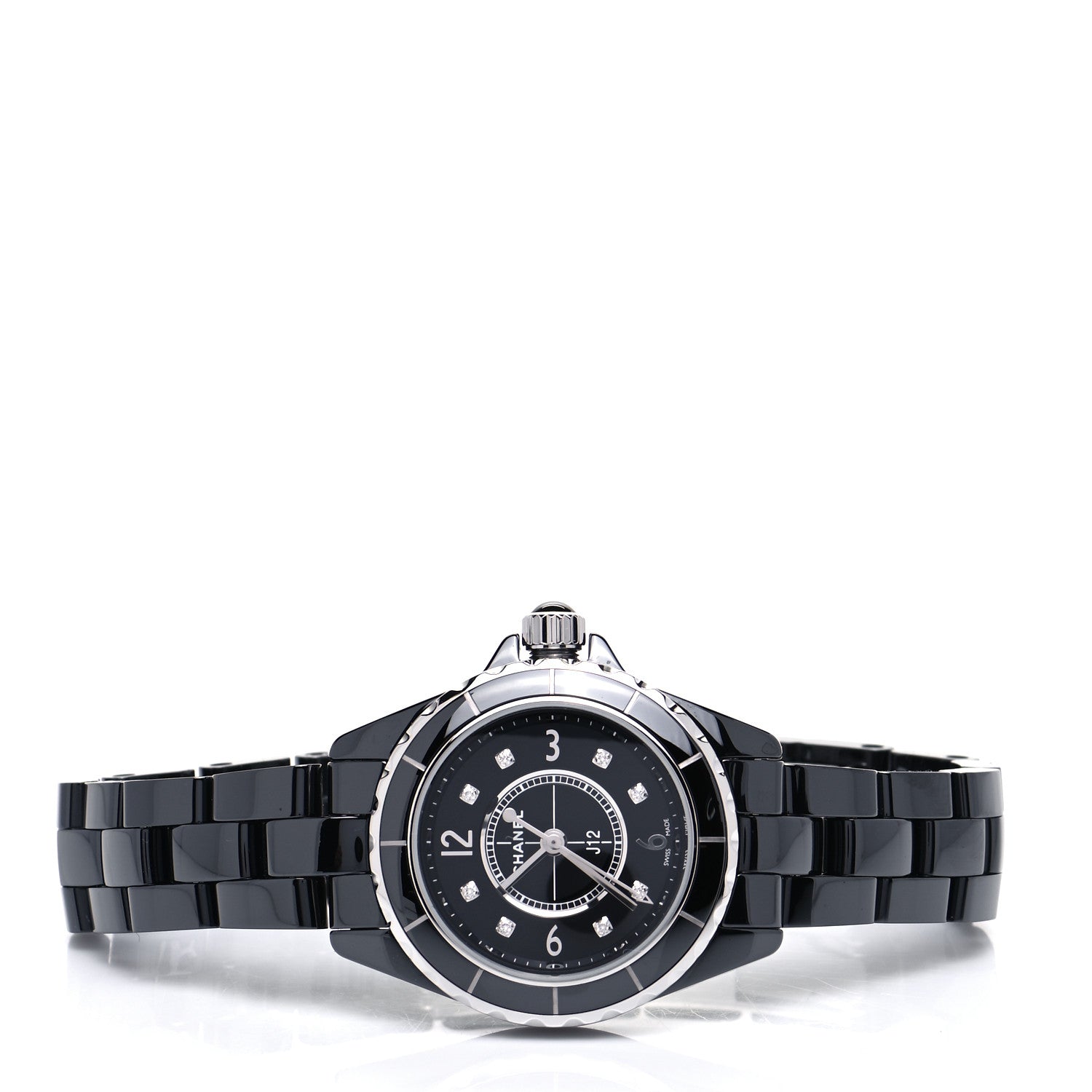 Chanel Stainless Steel Ceramic Diamond 29mm J12 Quartz Watch Black 2 of 6