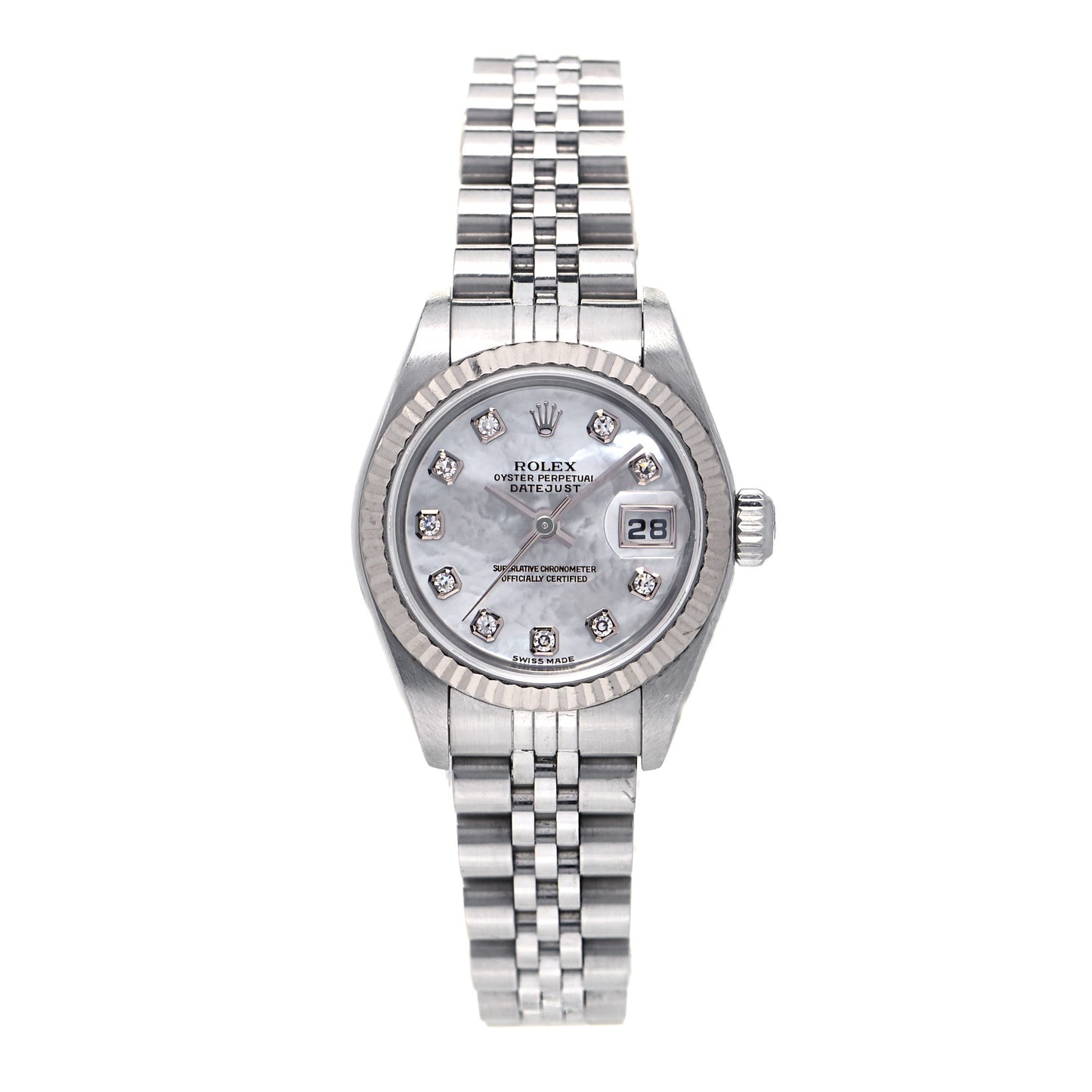 Stainless Steel 18K White Gold Diamond Mother of Pearl 26mm Oyster Perpetual Datejust Watch 79174