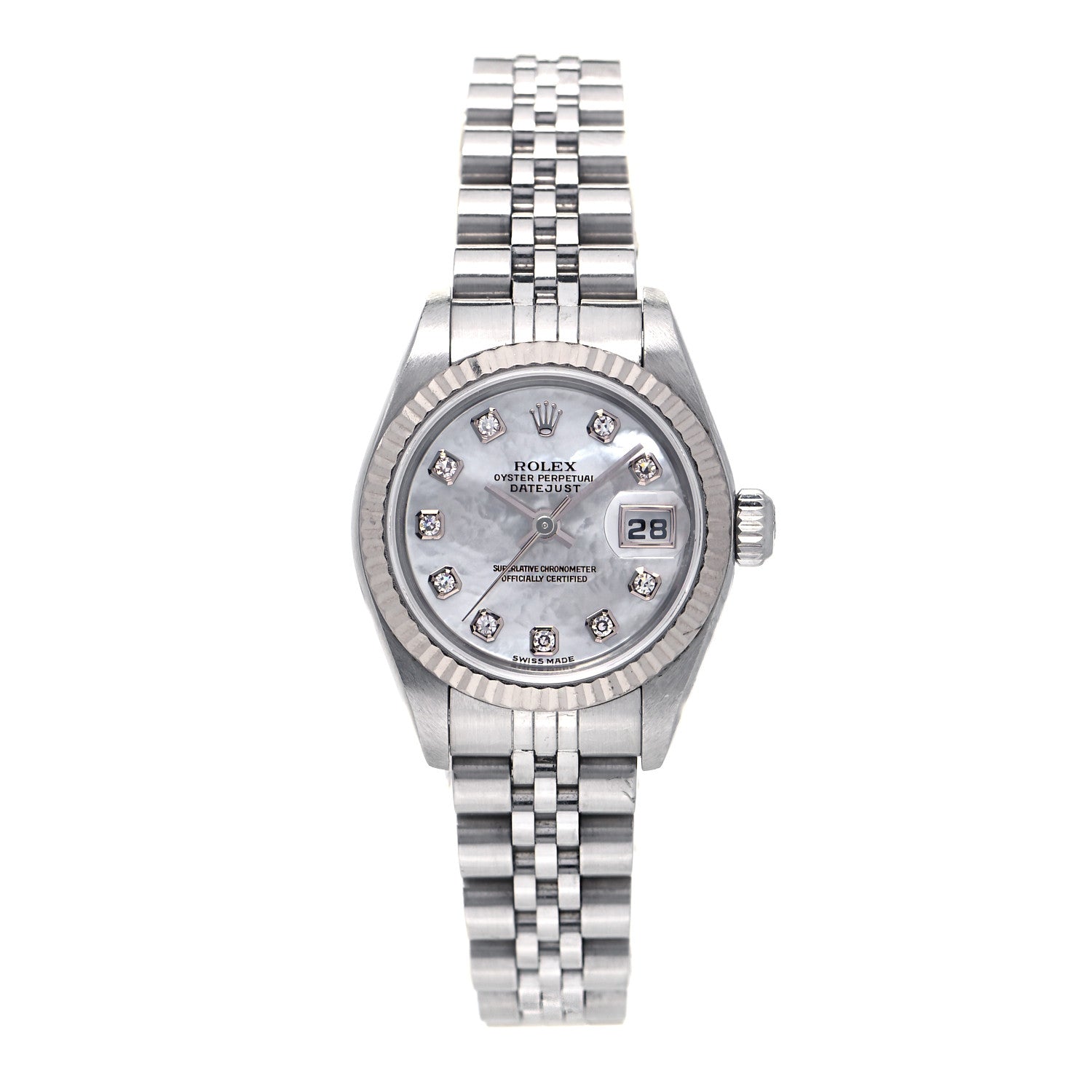 Rolex Stainless Steel 18K White Gold Diamond Mother of Pearl 26mm Oyster Perpetual Datejust Watch 79174 1 of 9