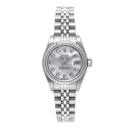 Rolex Stainless Steel 18K White Gold Diamond Mother of Pearl 26mm Oyster Perpetual Datejust Watch 79174 1 of 9
