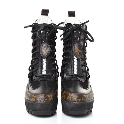 Louis Vuitton Suede Calfskin Monogram Laureate Platform Desert Boots 35 Black 2 of 8