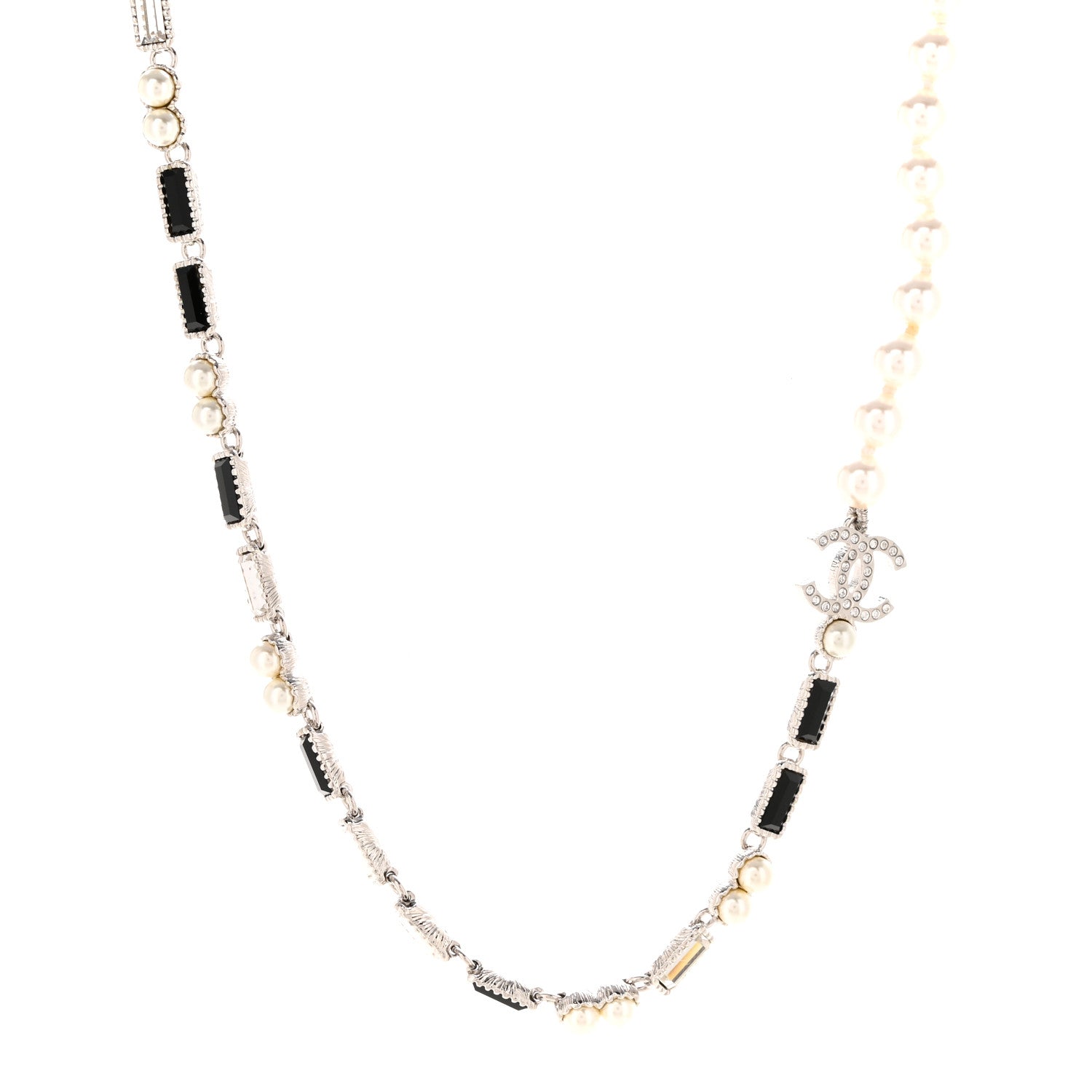 Chanel Pearl Baguette Crystal CC Choker Necklace Silver Black 1 of 7