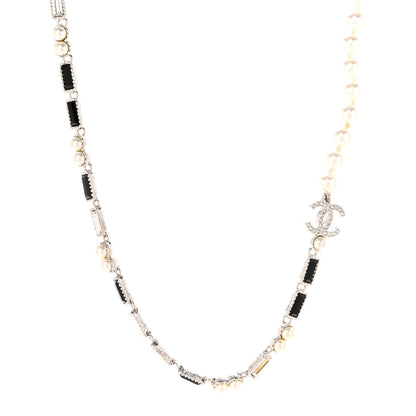 Chanel Pearl Baguette Crystal CC Choker Necklace Silver Black 1 of 7