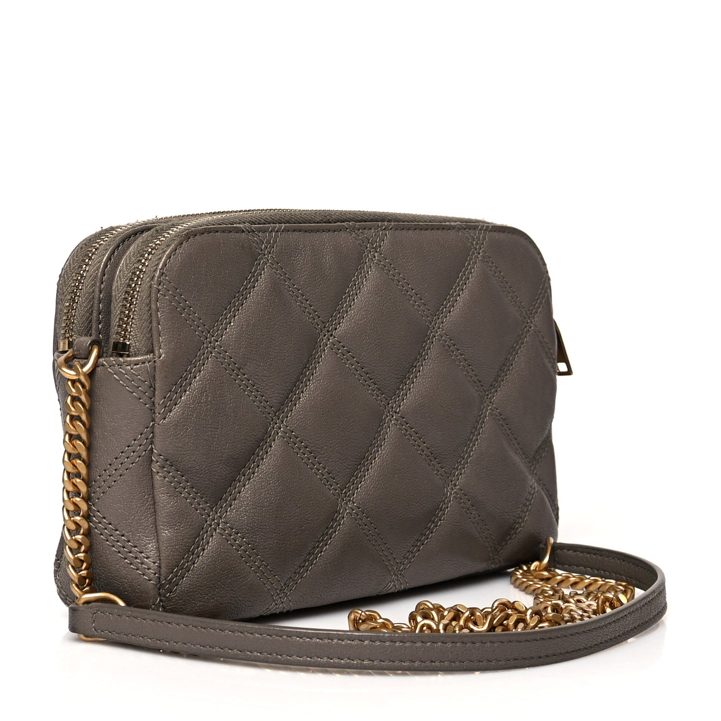 Grained Lambskin Quilted Mini Becky Double Zip Bag Taupe