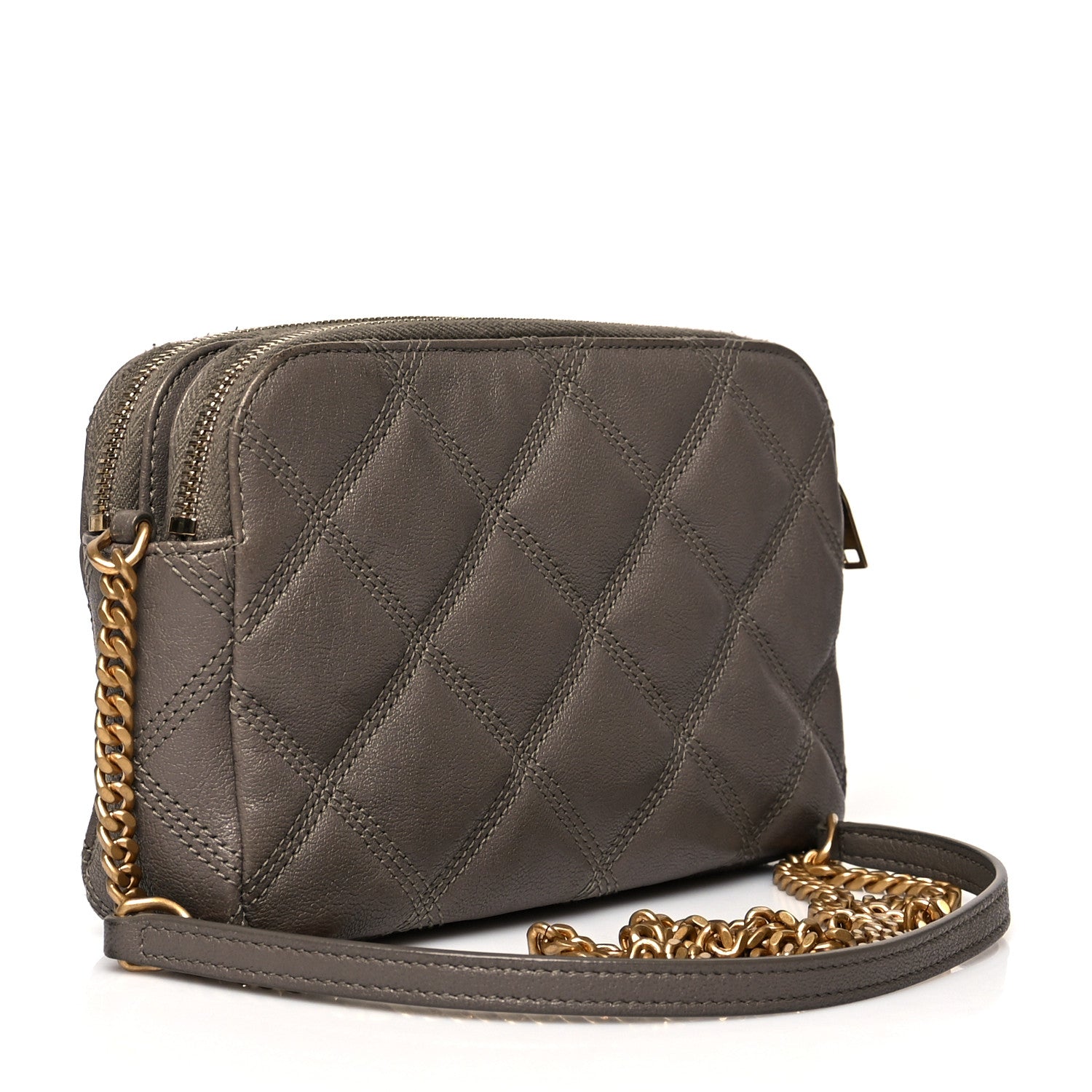 Saint Laurent Grained Lambskin Quilted Mini Becky Double Zip Bag Taupe 3 of 14