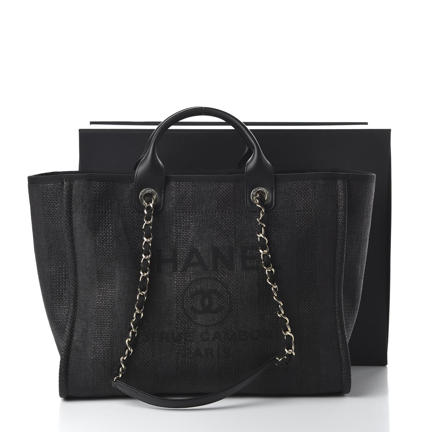 Chanel Mixed Fibers Calfskin Striped Medium Deauville Tote Black 12 of 12