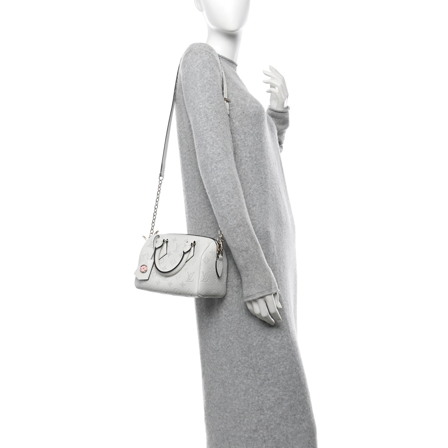 Louis Vuitton Monogram Embossed Calfskin Speedy Bandouliere 20 White Blanc 2 of 11