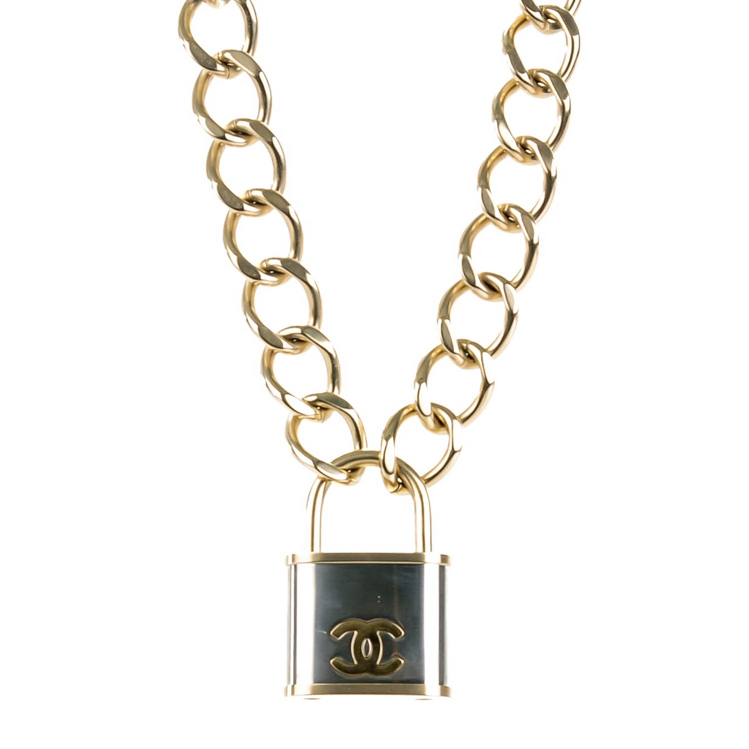 Chanel CC Oversized Padlock Necklace Gold Silver 1 of 4