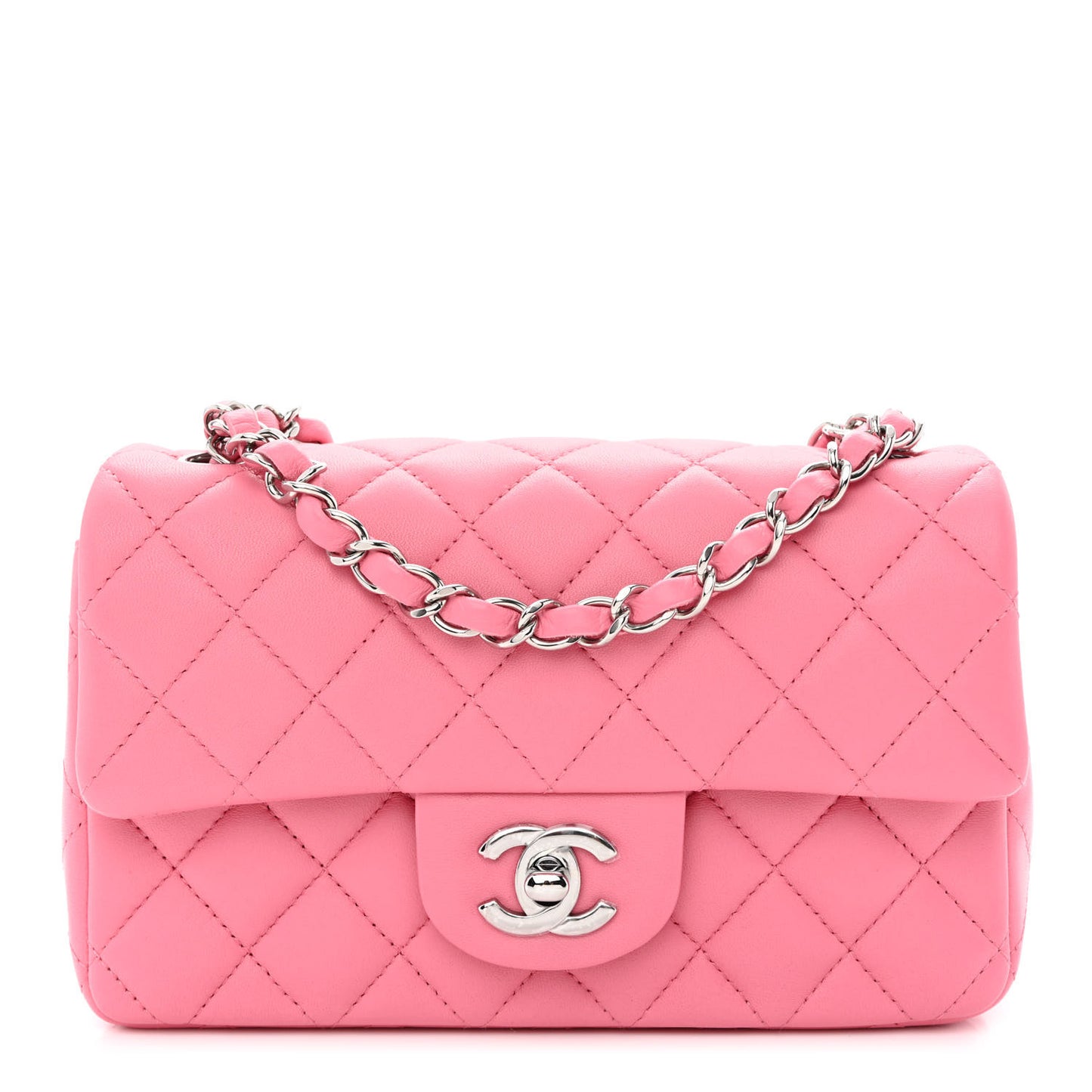 Lambskin Quilted Mini Rectangular Flap Pink