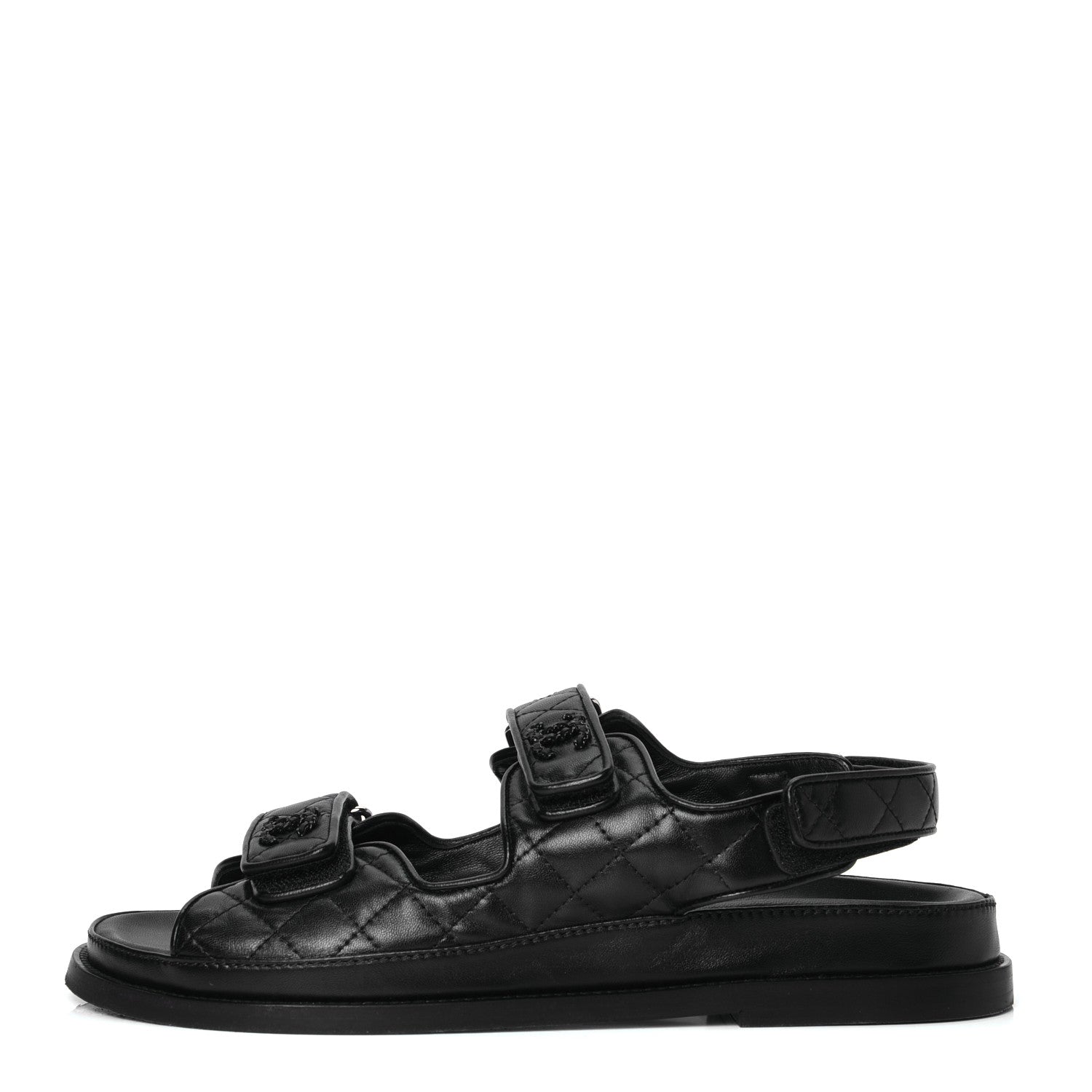 Chanel Lambskin Velcro Dad Sandals 40 Black 1 of 4