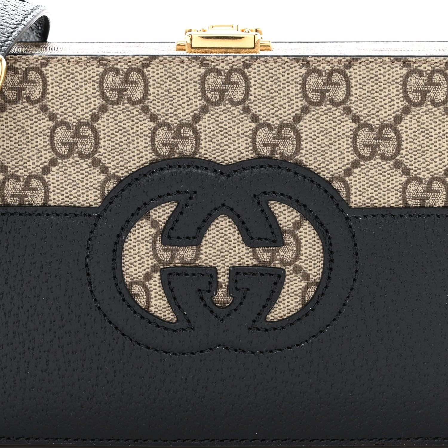 Gucci GG Supreme Monogram Textured Dollar Calfskin Mini New Basket Shoulder Bag Beige Ebony Black 8 of 11