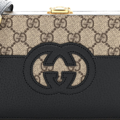 Gucci GG Supreme Monogram Textured Dollar Calfskin Mini New Basket Shoulder Bag Beige Ebony Black 8 of 11