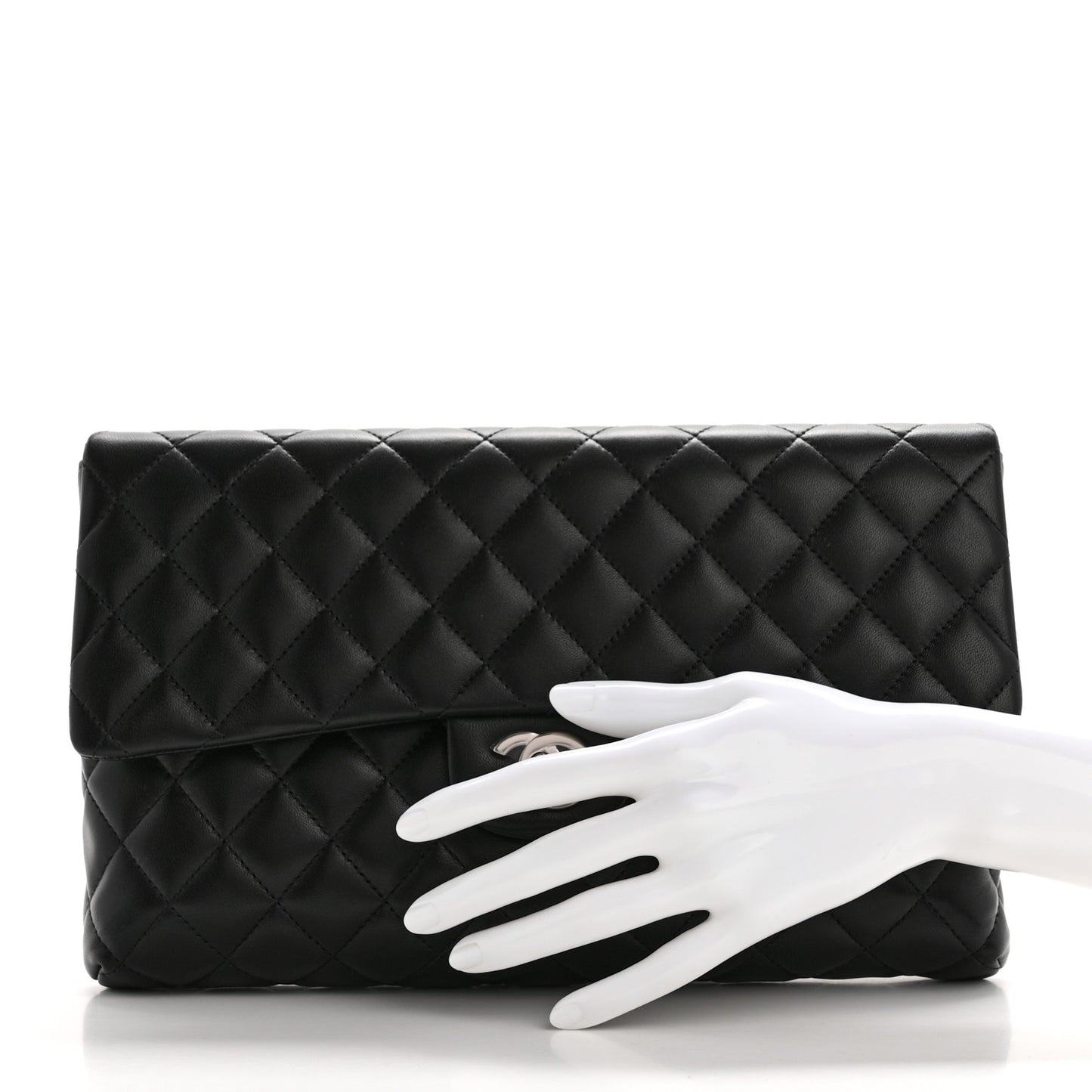 Lambskin Quilted Flap Clutch Black
