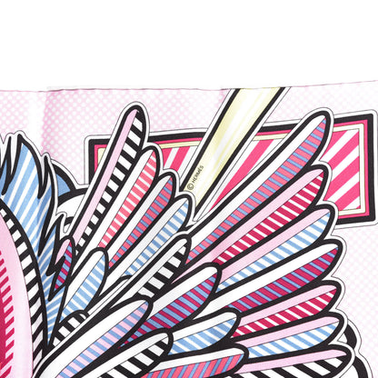 Hermes Silk Pegase Pop Pocket Square Rose Bleu Jean Jaune 3 of 6