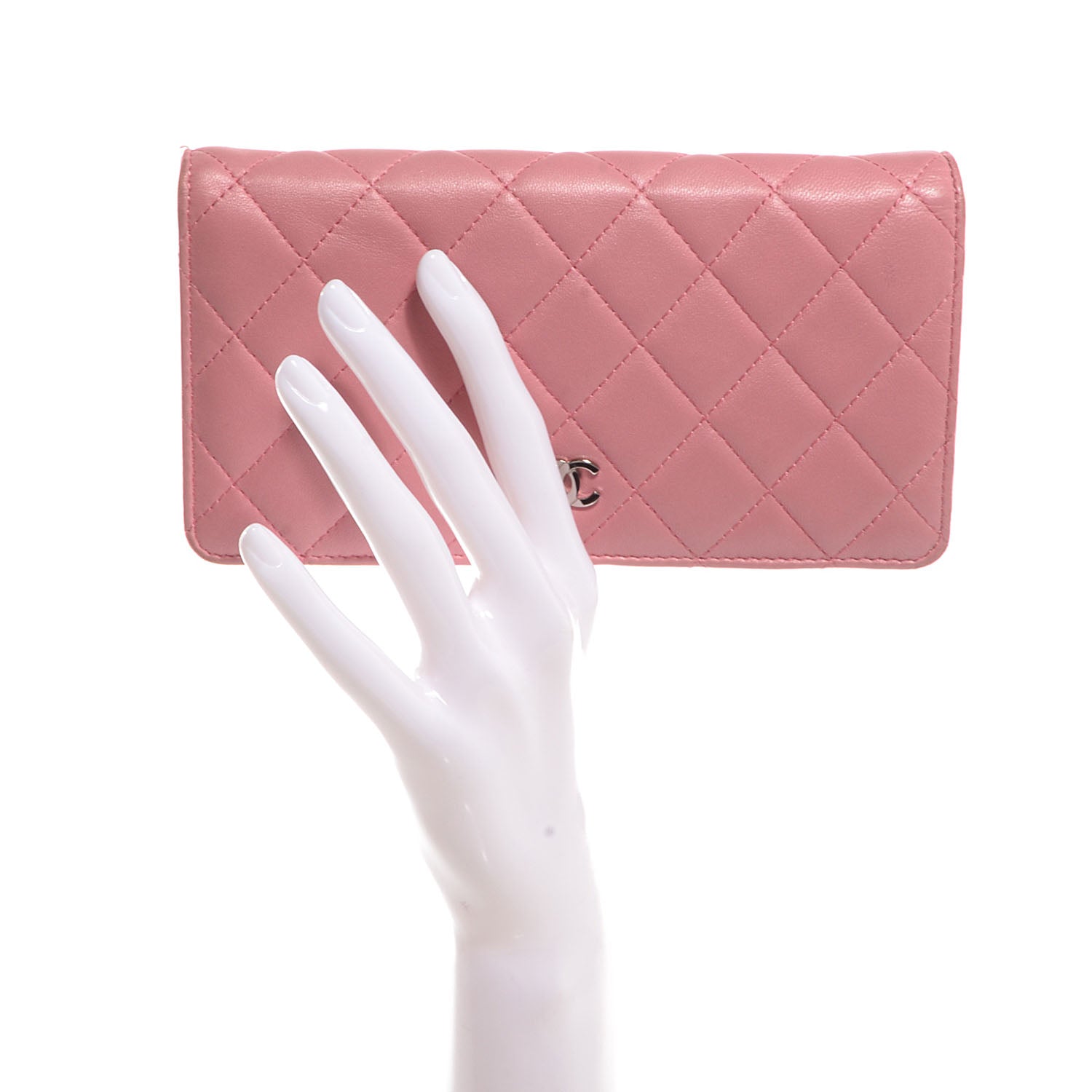 Chanel Lambskin Quilted Yen Wallet Pink 2 of 9