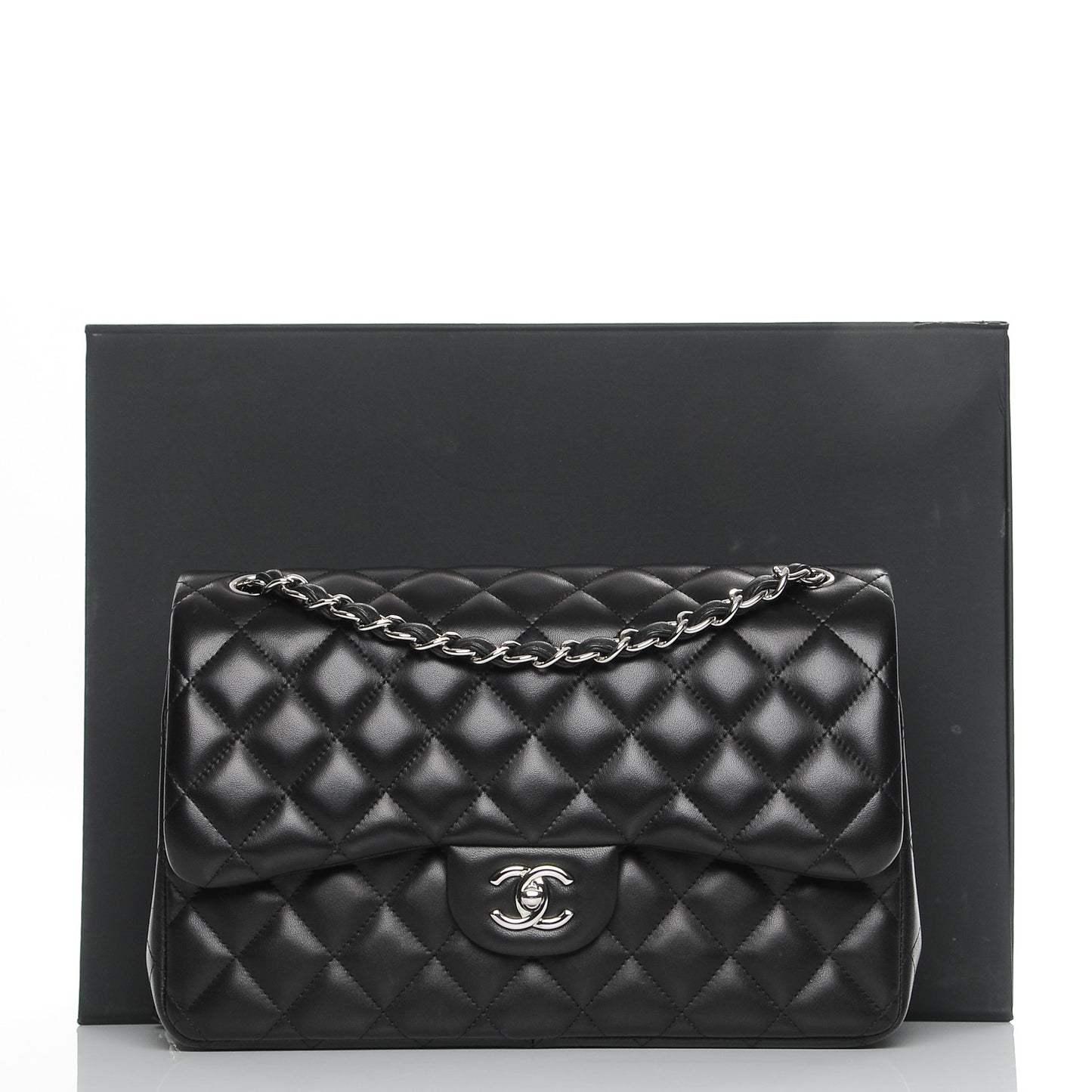 Lambskin Quilted Jumbo Double Flap Black