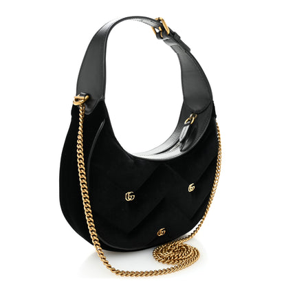 Gucci Velvet Matelasse Double G Studs Torchon GG Marmont Half Moon Hobo Black 3 of 10