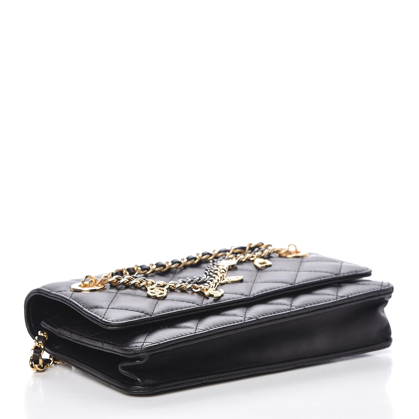 Lambskin Quilted Egyptian Amulet Wallet On Chain WOC Black