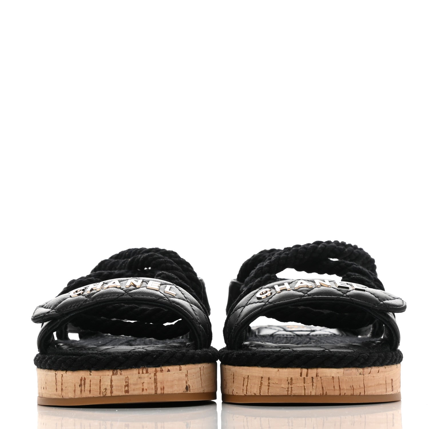 Chanel Cord Lambskin Quilted Logo Sandals 36 Black 2 of 8