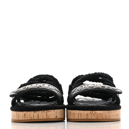 Chanel Cord Lambskin Quilted Logo Sandals 36 Black 2 of 8