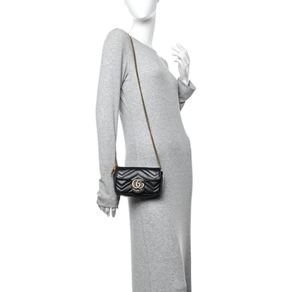 Gucci Calfskin Matelasse Super Mini GG Marmont Shoulder Bag Black 2 of 14