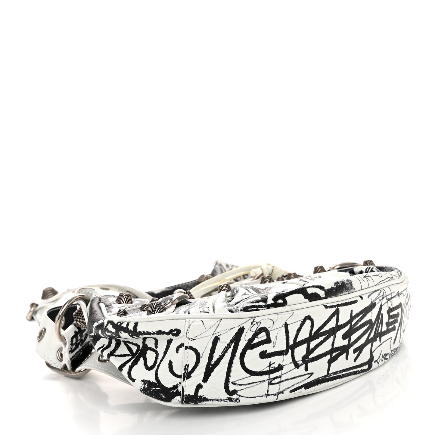 Agneau Arena Graffiti Le Cagole Shoulder Bag XS White Black