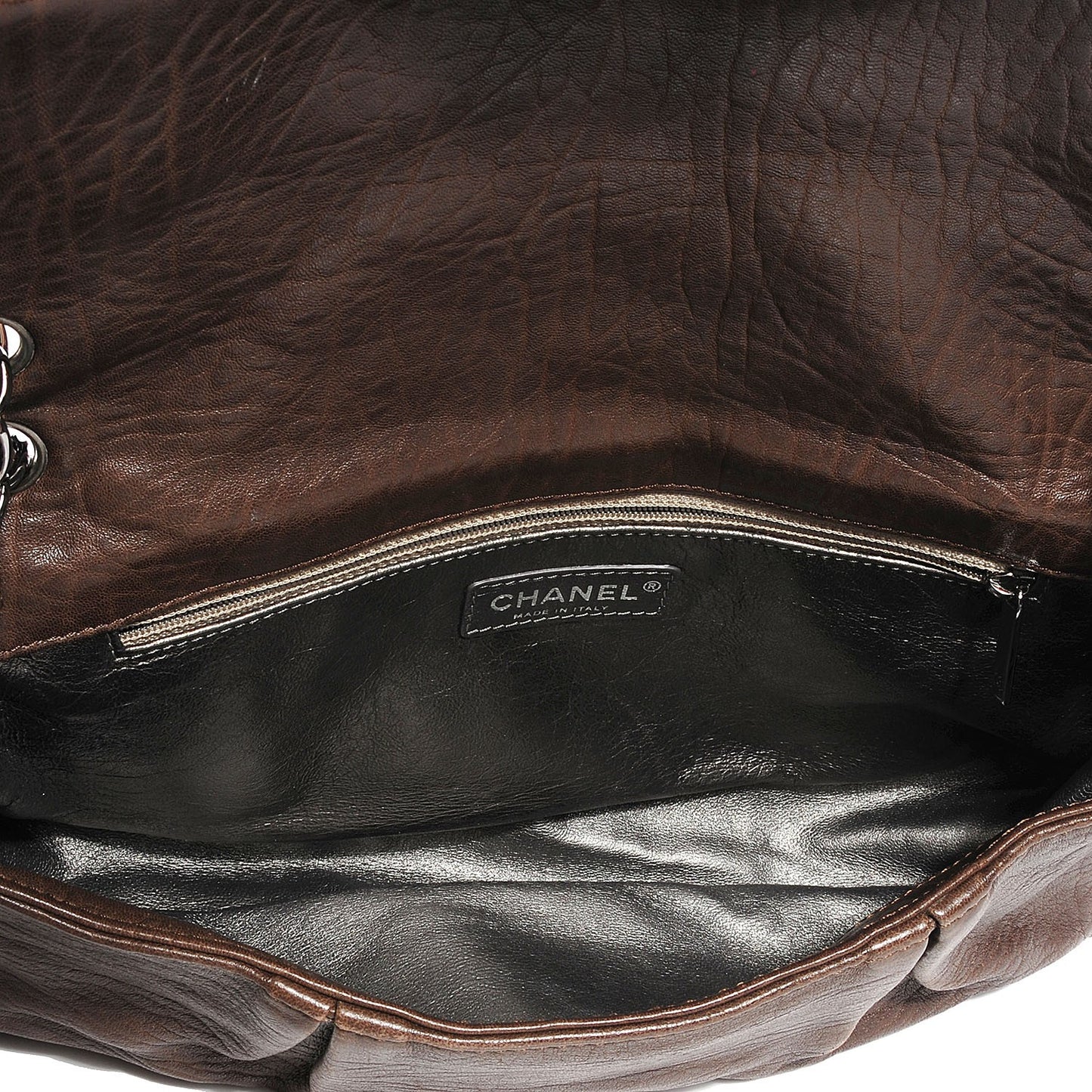 Distressed Lambskin Quilted Flap Brown