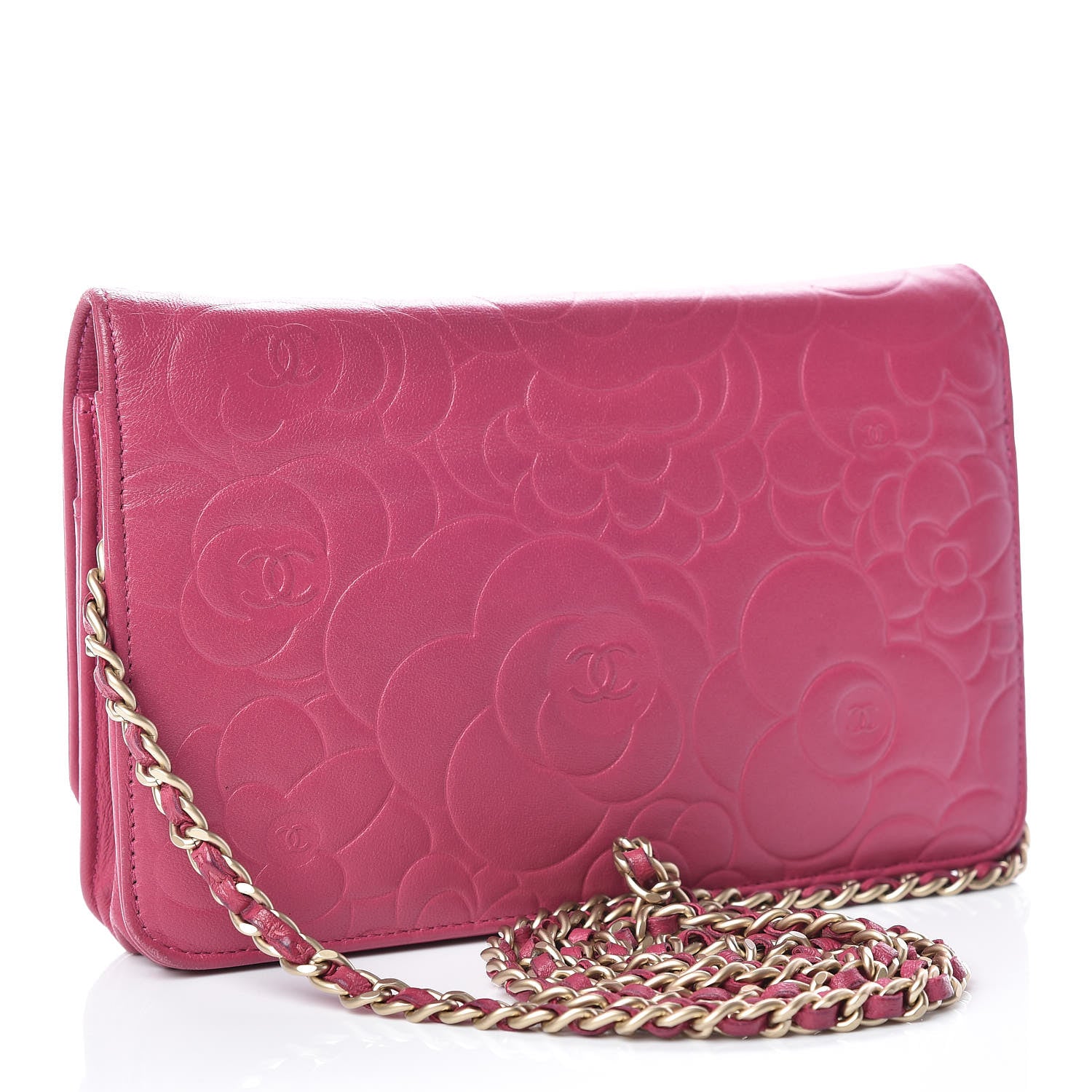 Chanel Caviar Camellia Embossed Wallet On Chain WOC Fuchsia 3 of 22