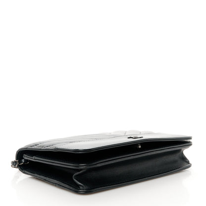 Chanel Aged Calfskin Chevron Quilted Gabrielle Wallet On Chain WOC Black 4 of 11