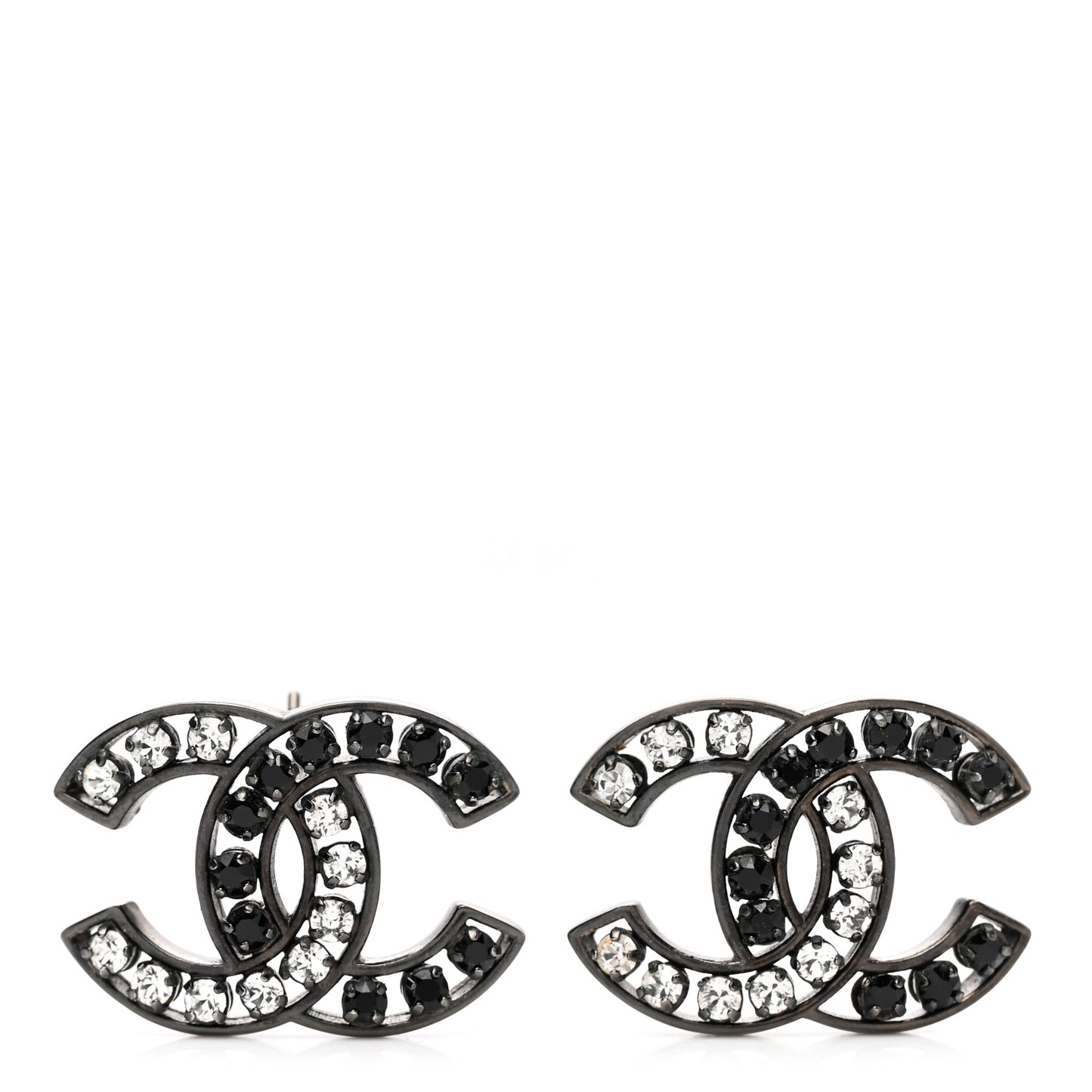 Crystal CC Earrings Black Silver