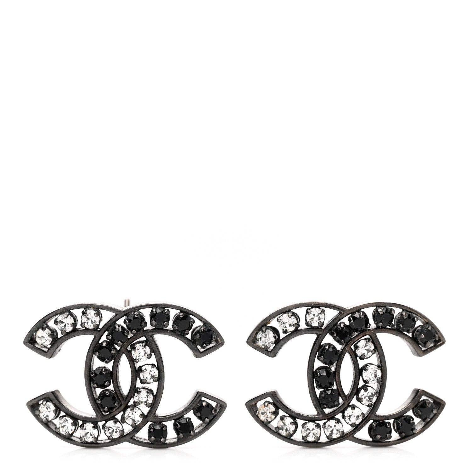 Chanel Crystal CC Earrings Black Silver 1 of 5