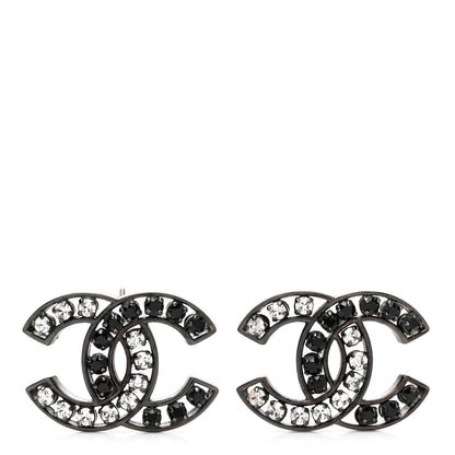 Chanel Crystal CC Earrings Black Silver 1 of 5