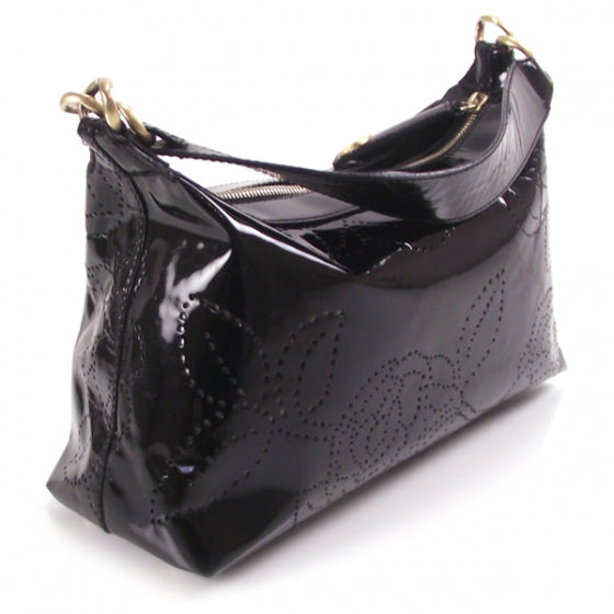 Patent Perforated Camelia Hobo Black