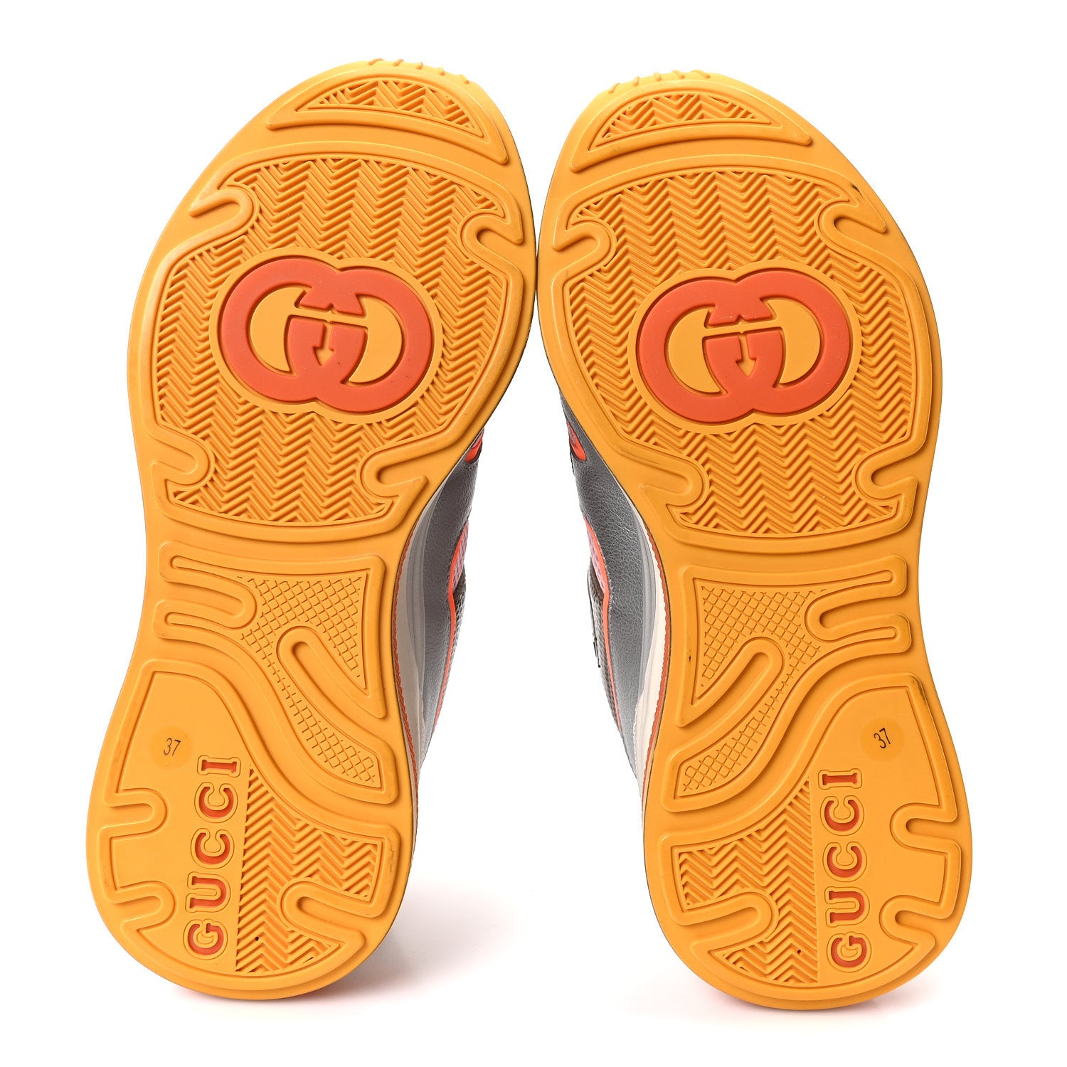 Gucci Calfskin Suede Mesh Lizard Embossed Womens Ultrapace Sneakers 37 Silver Anthracite Neon Orange 6 of 8